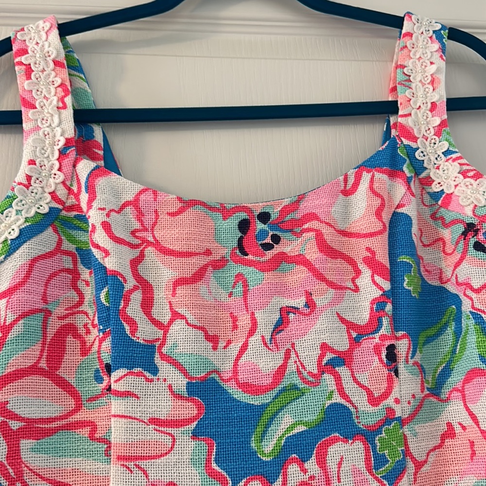 Lilly Pulitzer Nienne Dress Flutter Blue Lucky Charm Sheath Strap Floral Pink 6 - Picture 2 of 3